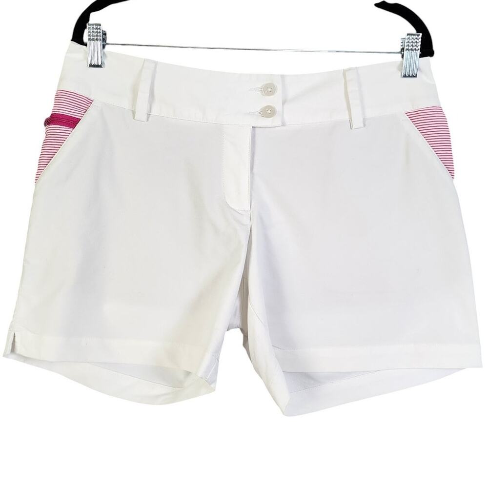 Adidas Womens‎ Golf Shorts Size 8 White Pink Accents Performance Sporty Preppy